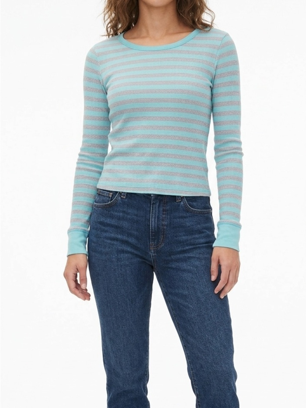 Aeropostale Teal & Gray Stripped Long Sleeve Top Size L